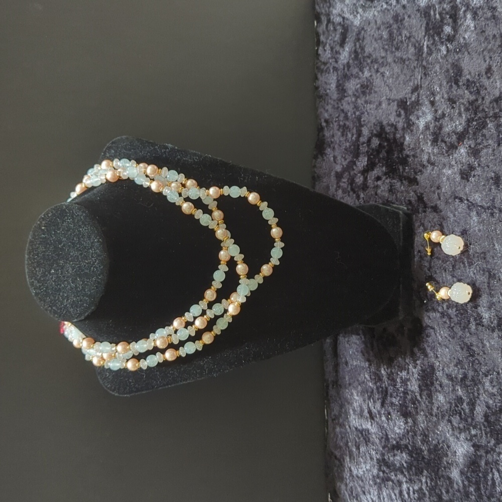 Horne's Vintage Triple Strand Faux Pearl Choker & Pierced Earring Set